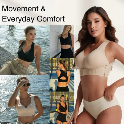 LAST DAY - BUY 1 GET 1 FREE😍Women’s Push-Up Posture Support Bra – Wireless Front-Closure Shaping Bra with Back-Smoothing Support, Wide Straps & Molded Cups
